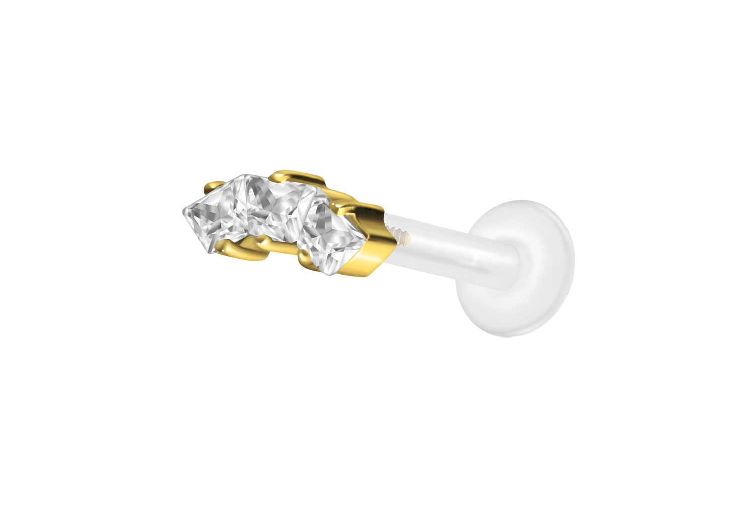 PTFE Labret Piercing mit Innengewinde + Titan-Aufsatz EINGEFASSTE KRISTALLTRAPEZE